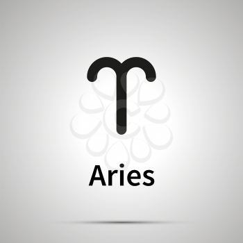 Aries astronomical sign, simple black icon with shadow
