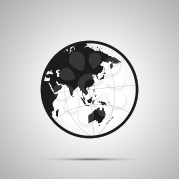 Asia and australia side of world map on globe, simple black icon with shadow