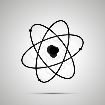 Atom structure with electrons, simple black icon with shadow