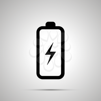 Battery with electricity symbol simple black icon with shadow