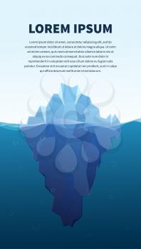 Big iceberg in the sea, concept flat illustration, banner with text template