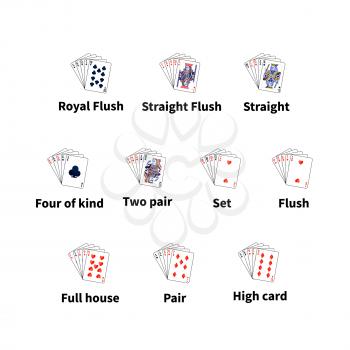 Big set of poker cards combination isolated on white