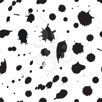 Black ink drops on white, seamless pattern