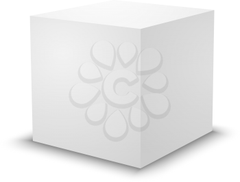 Blank white cube on white background. 3d box template.