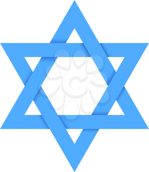 Blue star of David with shadow on intersections, isolated on white