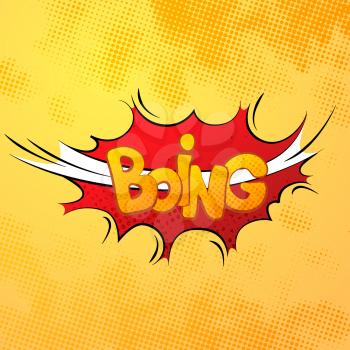 Boing comics sound effect with halftone pattern on yellow background