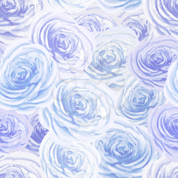 Bright blue and white rosebuds, flower seamless pattern
