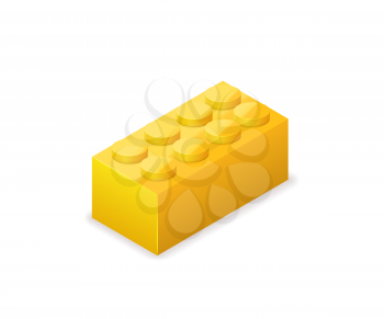 Bright colorful yellow lego brick in isometric view isolated on white