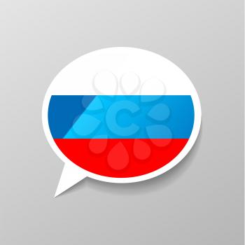 Bright glossy sticker in speech bubble shape with Russia flag, russian language concept on gray