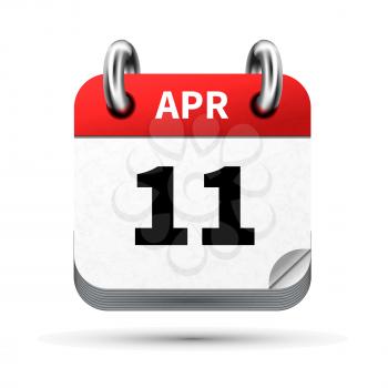 Bright realistic icon of calendar with 11 april date on white