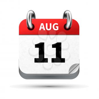Bright realistic icon of calendar with 11 august date on white