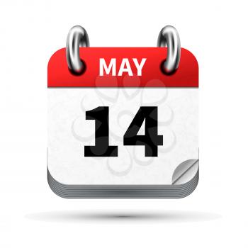 Bright realistic icon of calendar with 14 may date on white