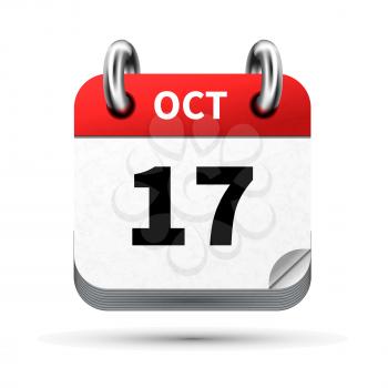 Bright realistic icon of calendar with 17 october date on white