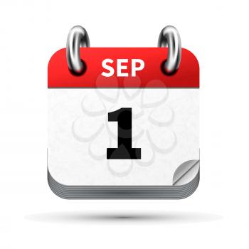 Bright realistic icon of calendar with 1st september date on white