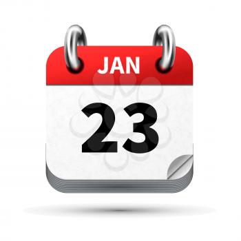 Bright realistic icon of calendar with 23 january date on white