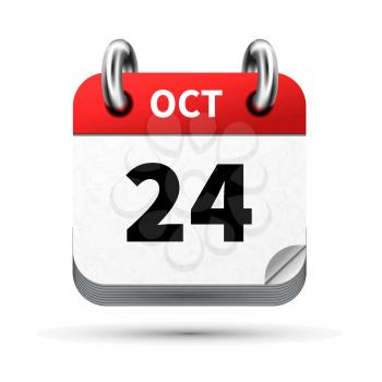 Bright realistic icon of calendar with 24 october date on white