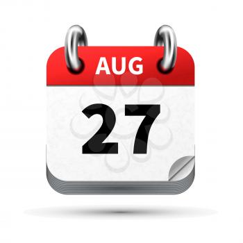 Bright realistic icon of calendar with 27 august date on white