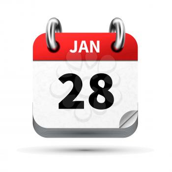 Bright realistic icon of calendar with 28 january date on white