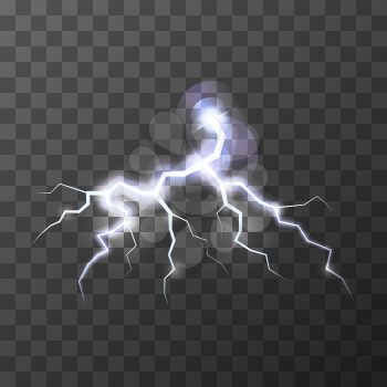 Bright realistic thunderbolt on transparent background
