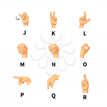Bright sign language latin alphabet letters isolated on white
