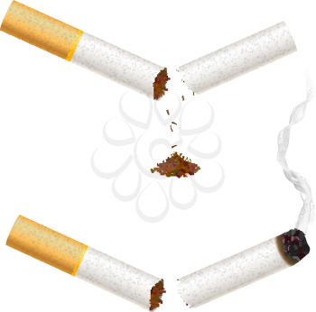 Broken realistic cigarette. Quit smoking concept illustration.