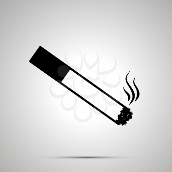 Burning cigarette with smoke, simple black icon with shadow