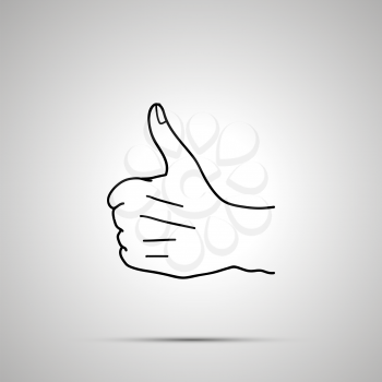 Cartoon hand in thumbs up gesture, simple outline icon on gray