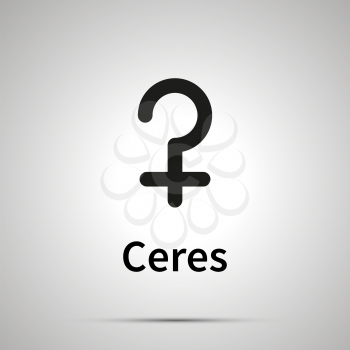 Ceres astronomical sign, simple black icon with shadow on gray