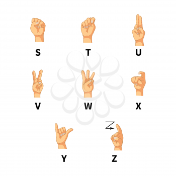 Colorfull sign language latin alphabet letters on white