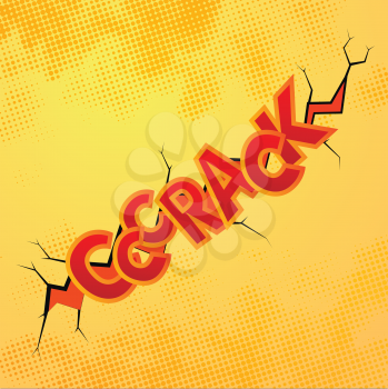 Crack comics sound effect with halftone pattern on yellow background