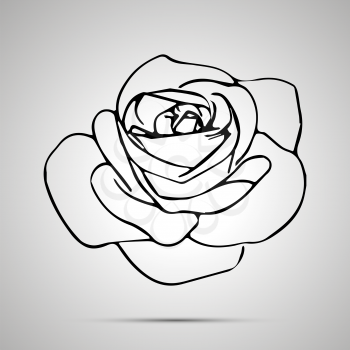 Cute outline rose bud, simple black icon with shadow