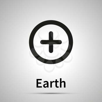 Earth astronomical sign, simple black icon with shadow on gray
