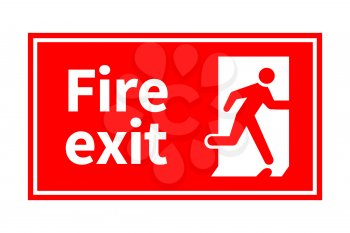 Emergency fire exit red sign with running man isolated on white