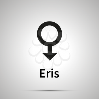 Eris astronomical sign, simple black icon with shadow on gray