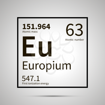 Europium chemical element with first ionization energy and atomic mass values ,simple black icon with shadow on gray