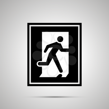 Fire exit pictogram, simple black icon with shadow