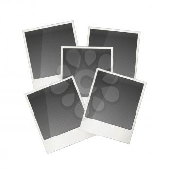 Five realistic polaroid photo frame isolated on white