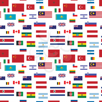 Flags of world sovereign states on white seamless pattern