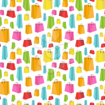 Flat colorful shopping bags on white background seamless pattern