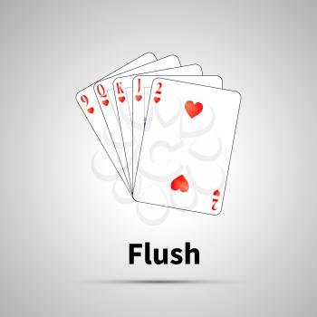 Flush poker combination with shadow on gray