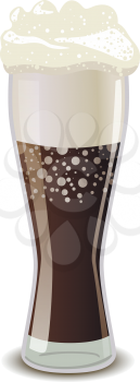Glossy full glass of cola with foam, isolated on white