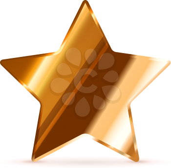 Glossy bronze rating star with shadow isolated on white