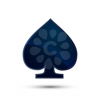 Glossy deep blue spades card suit icon isolated on white