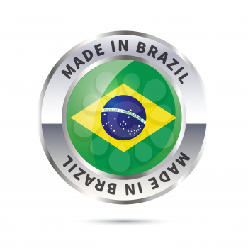 Glossy metal badge icon, made in Brazil with flag