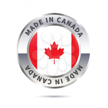 Glossy metal badge icon, made in Canada with flag