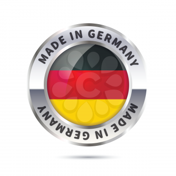 Glossy metal badge icon, made in Germany with flag