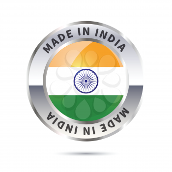 Glossy metal badge icon, made in India with flag