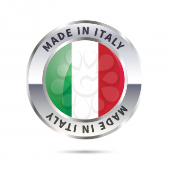 Glossy metal badge icon, made in Italy with flag