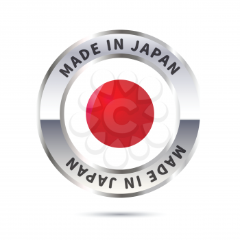 Glossy metal badge icon, made in Japan with flag