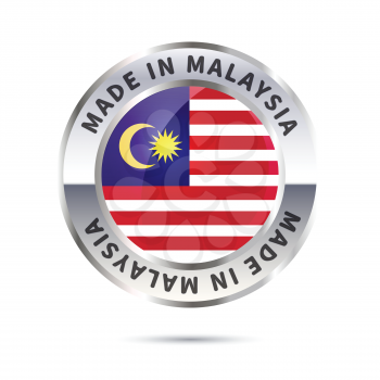 Glossy metal badge icon, made in Malaysia with flag